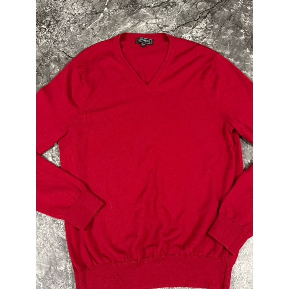 Express Men's 100% Extra Fine Merino Wool V-Neck Sweater Red Sz L